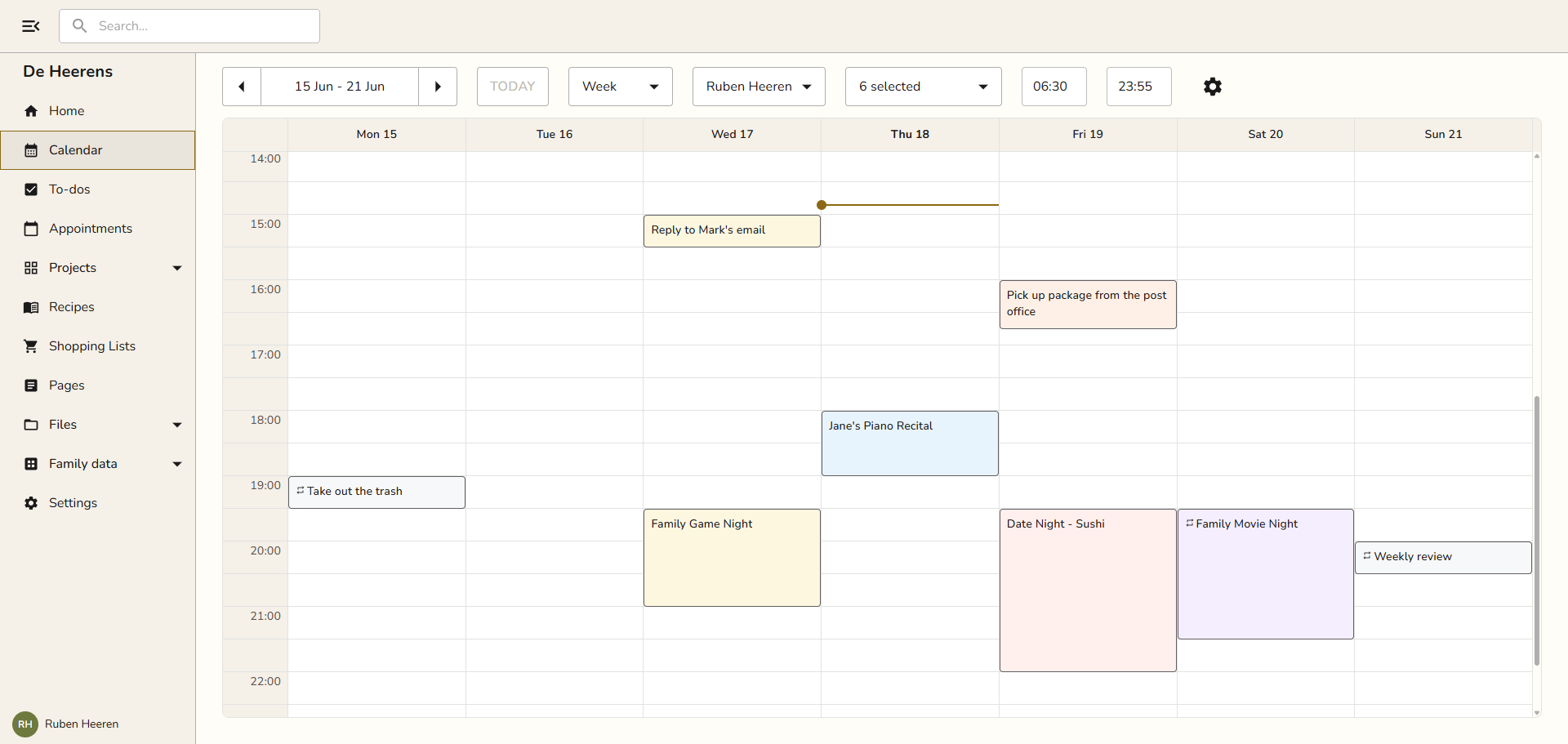 Snug Planner calendar week view