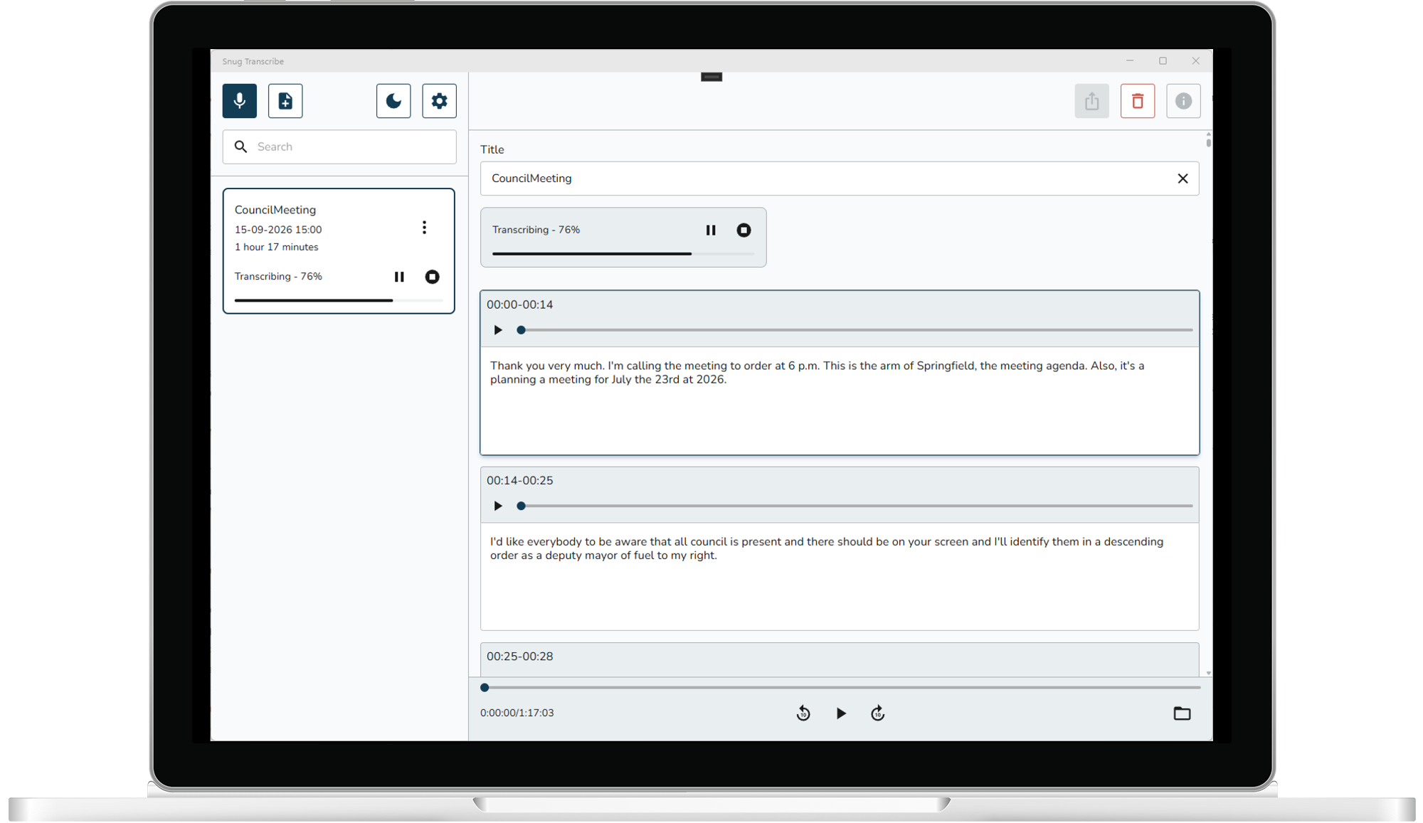Snug Transcribe on a Windows laptop